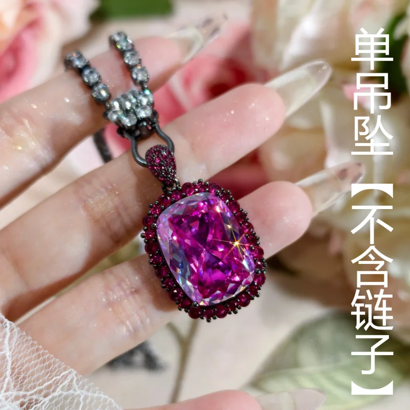 الراقية قيراط كبير مطلية بالذهب الأسود وسادة طويلة قطع الوردي الأحمر الزركون حلقة مفتوحة قلادة القرط مجموعة