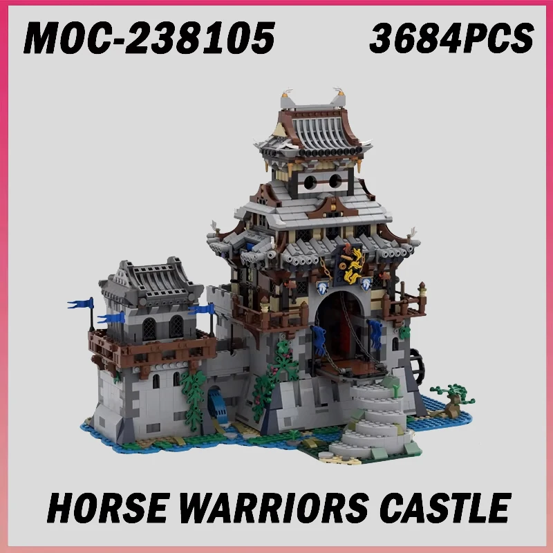 3684PCS MOC-238105 Pferd Krieger Burg Mittelalterlichen Stadt Architektur Modell Bausteine Ziegel Montage Spielzeug Kinder Erwachsene Geschenk