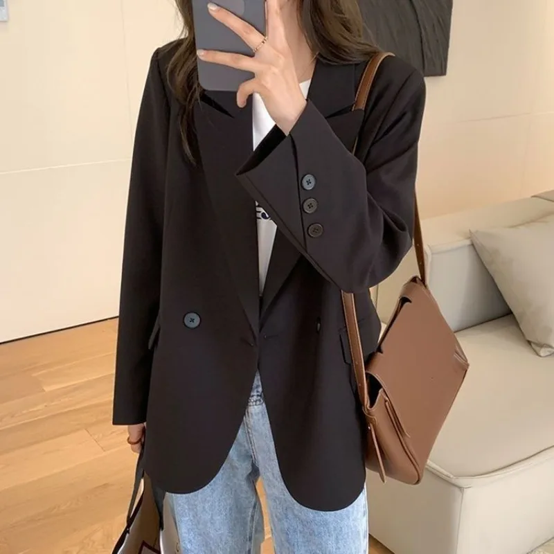 Solid Blazers Women Autumn Office Ladies Elegant Gentle Temperament Korean Style Trendy College Casual All-match High Street Ins