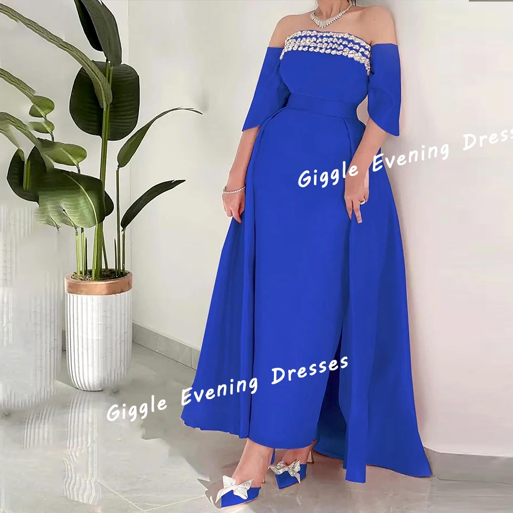 Giggle Satin Beading Strapless Sashes Elegance Prom Gown Saudi Arab Exquisite Floor-Length Evening Party Dresses for Women 2024