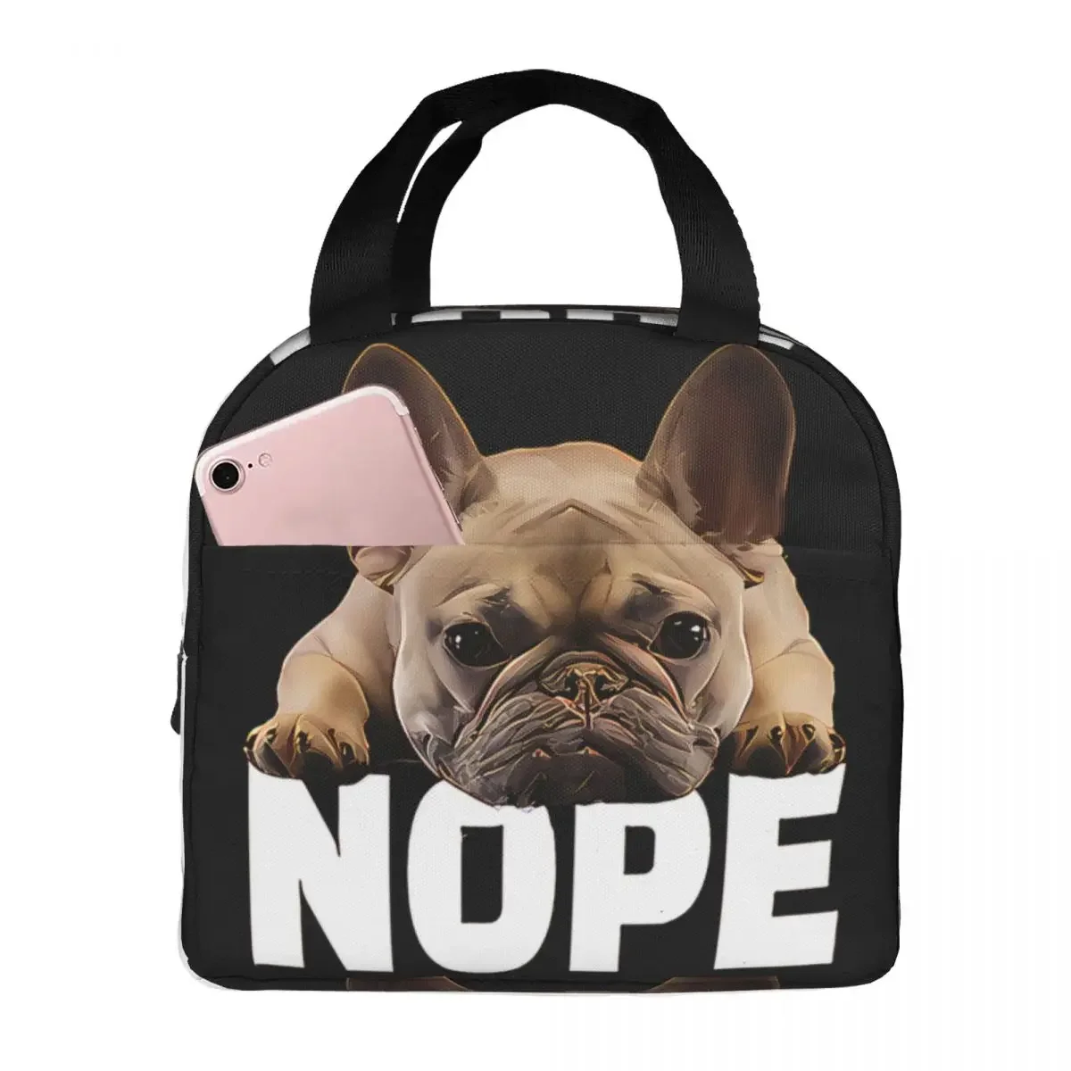 French Bulldog Nope Portable Lunch Bag Lovely Dog Animal Pets Ice Cooler Pack Insulation Picnic Food Storage Bags