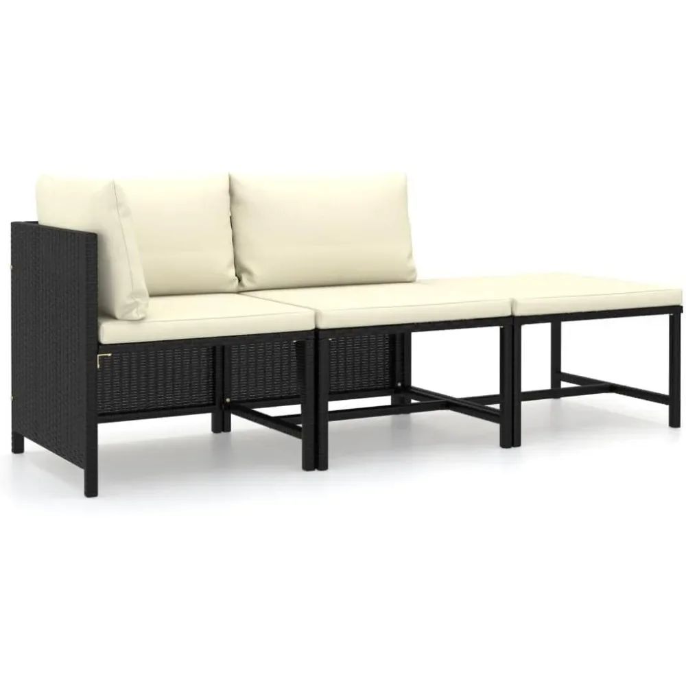 

Patio Lounge Set 9 Piece Sectional Sofa with Cushions, Black Poly Rattan, Modular/Adjustable Outdoor Furniture