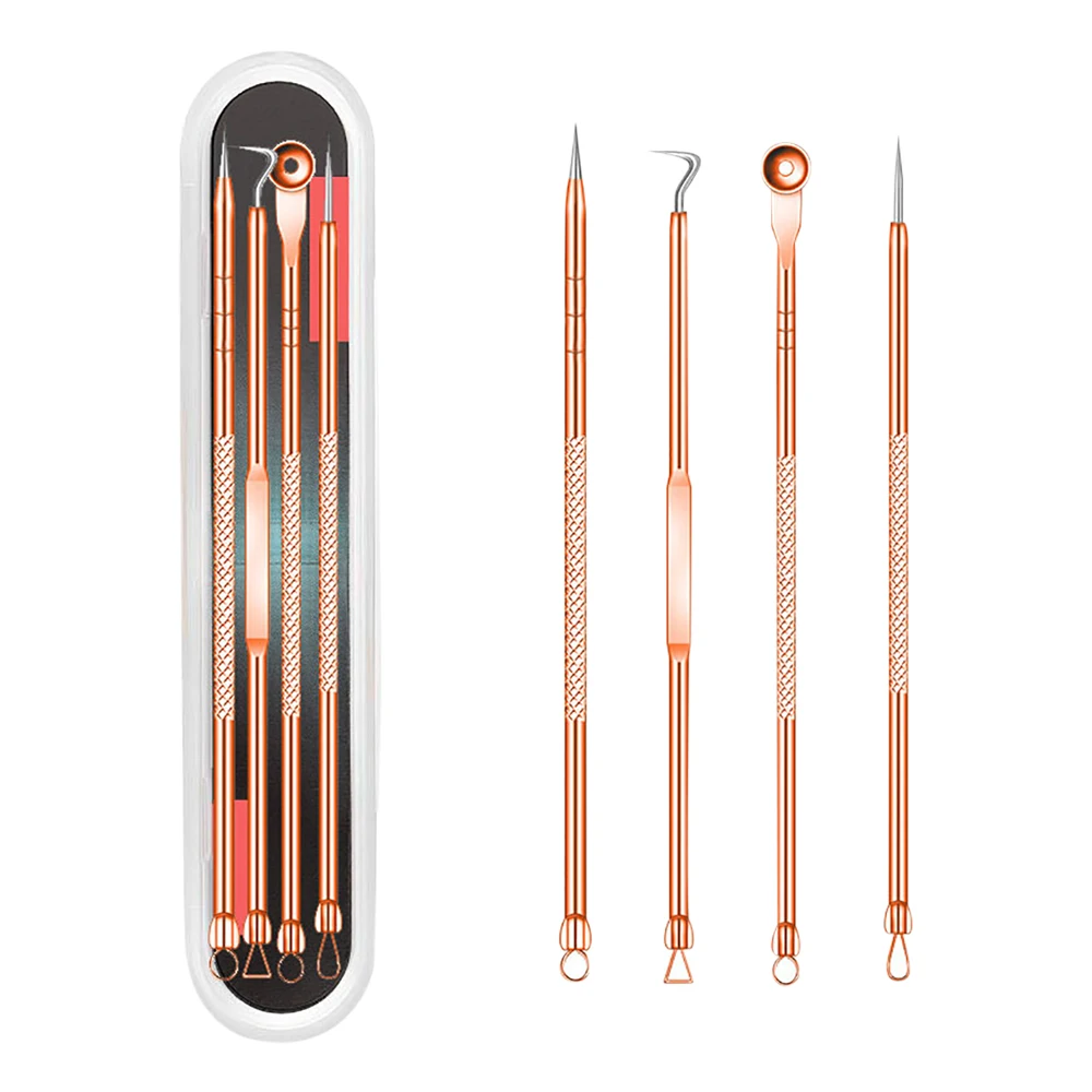Cuidados com a pele 4 pçs/set cravo comedone acne espinha belmish extrator vácuo cravo removedor ferramenta colher para rosto cuidados com a pele ferramenta