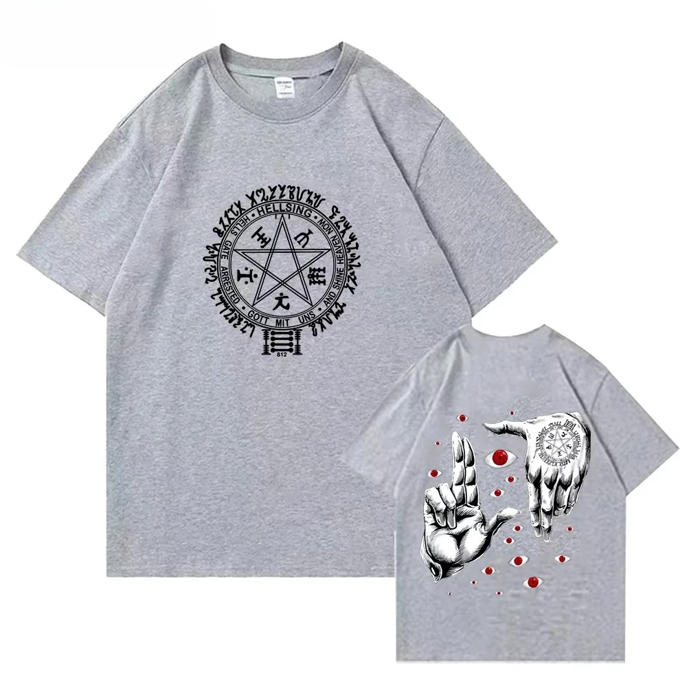 أنيمي Hellsing في نهاية المطاف تي شيرت ملابس رجالي الجرافيك مانغا Alucard عيون Harajuku القطن تيز للجنسين الصيف