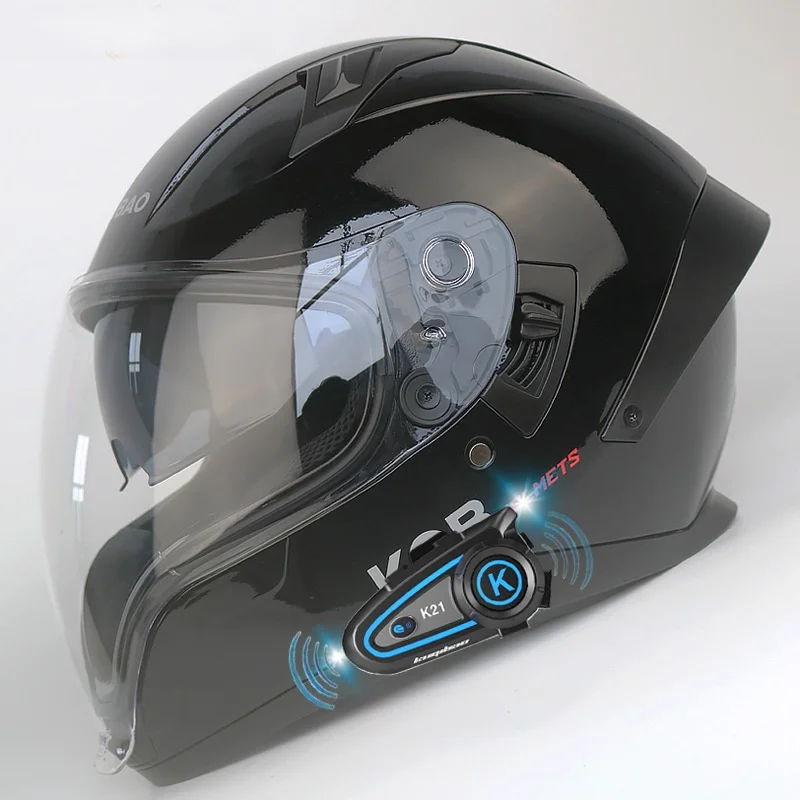 Latest Smart BT K21 Double Lenses Motorcycle Helmet Equipped with BT Intercom Lightweight Full Face for Men Women