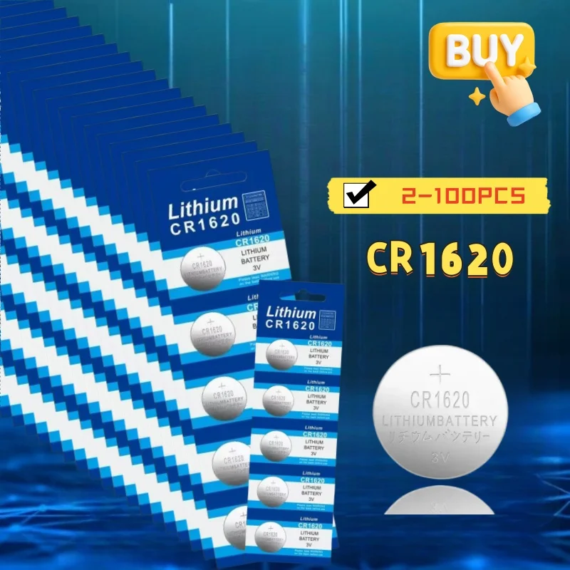 

2-100PCS CR1620 CR 1620 Button Battery For Watch Car Remote Control Calculator Scales Shavers DL1620 BR1620 Lithium Coin Cells