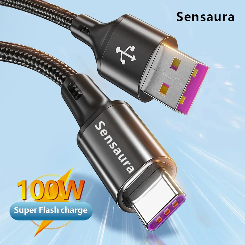 Sensaura USB100W 5A Fast Charging TYEP-C Flash Cable compatible 3A 66W is suitable for all mobile phones such as Huawei