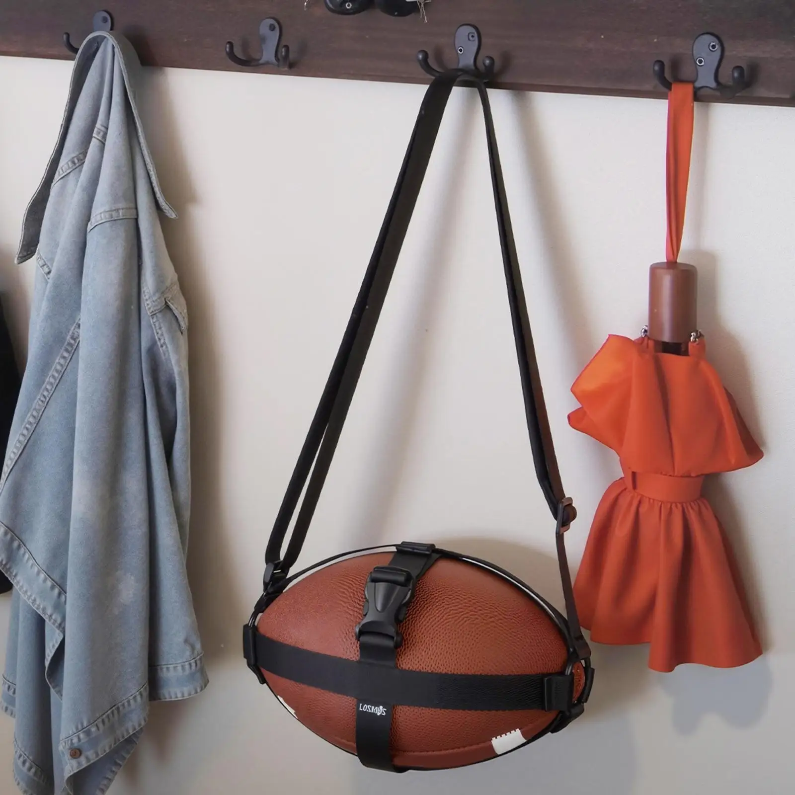 Rugby Storage Carry Strap Durable Abrasion Resistant Ball Shoulder Carrier with Adjustable Buckle for Daily Commuting Training