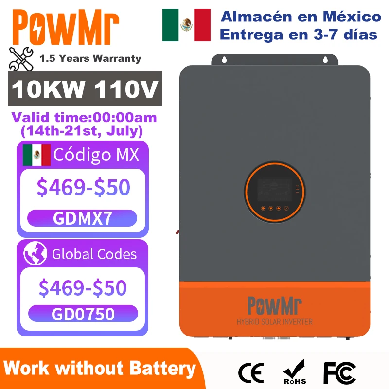 

PowMr 10KW Split Phase Inverter 48V 110V 220V Hybrid Solar Inverter Dual MPPT Dual Output Off Grid with MPPT 200A Solar Charger