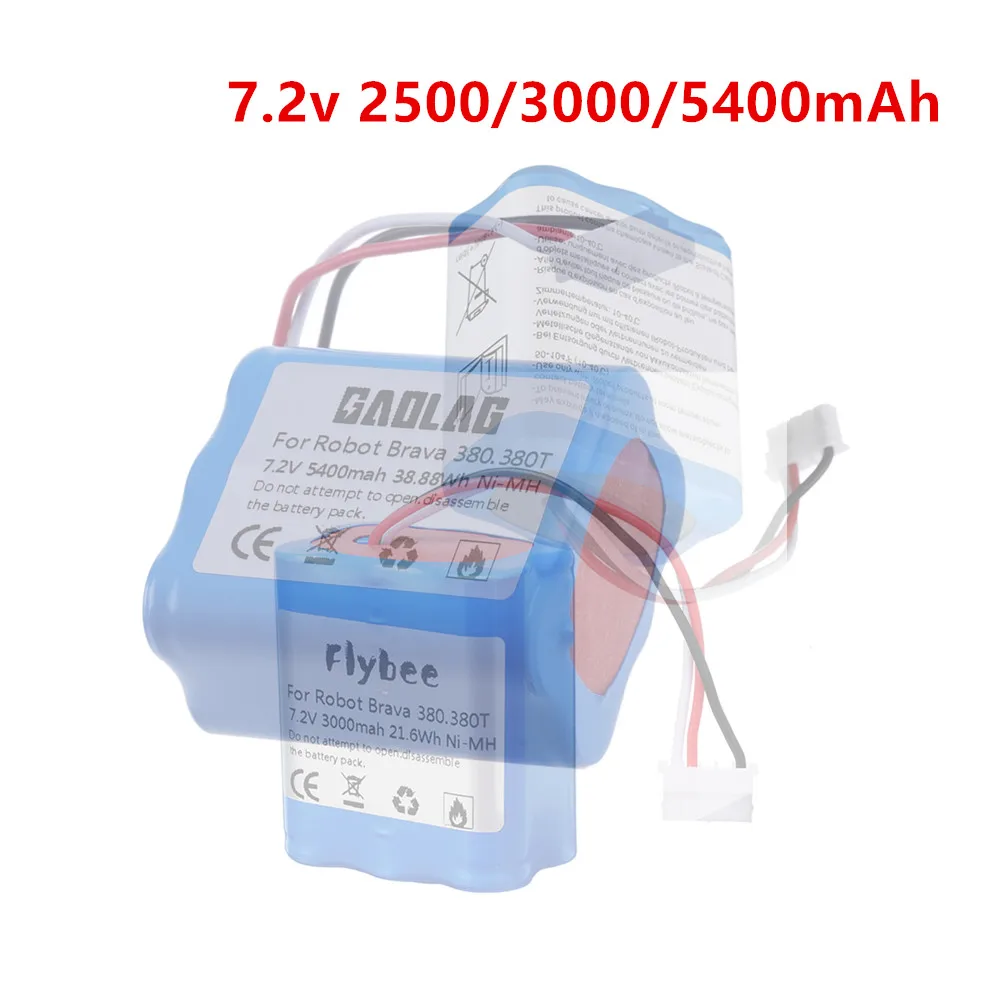 AA 7.2V 2500/3000/5400mAh Ni-MH Battery for iRobot Braava 380T, 380, 390T and Mint 5200, 5200B, 5200C Vacuum Cleaner