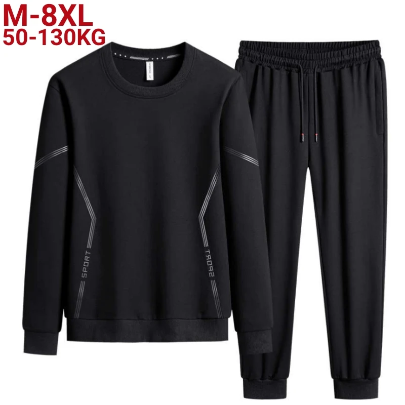 Teenagers Tracksuit Set Plus Size Sweatshirt 2 Piece Men Tops Jogging Sweat Suit Pants Sports 8xl 7xl 6xl Black Autumn Clothes