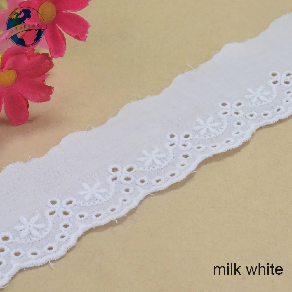 4cm Wide Embroidery Lace White Cotton Fabric Lace  Sewing Ribbon Trim Wedding Evening Dress DIY Dolls Colthes Accessories #4292