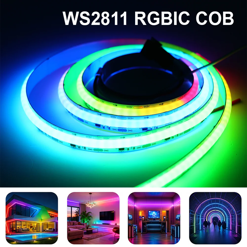 

Светодиодная лента RGBIC WS2811 COB с адресуемыми пикселями 720/576/480/432/360 RGB, полноцветная, высокой плотности, гибкая, FOB WS2811 COB LED 12V24V