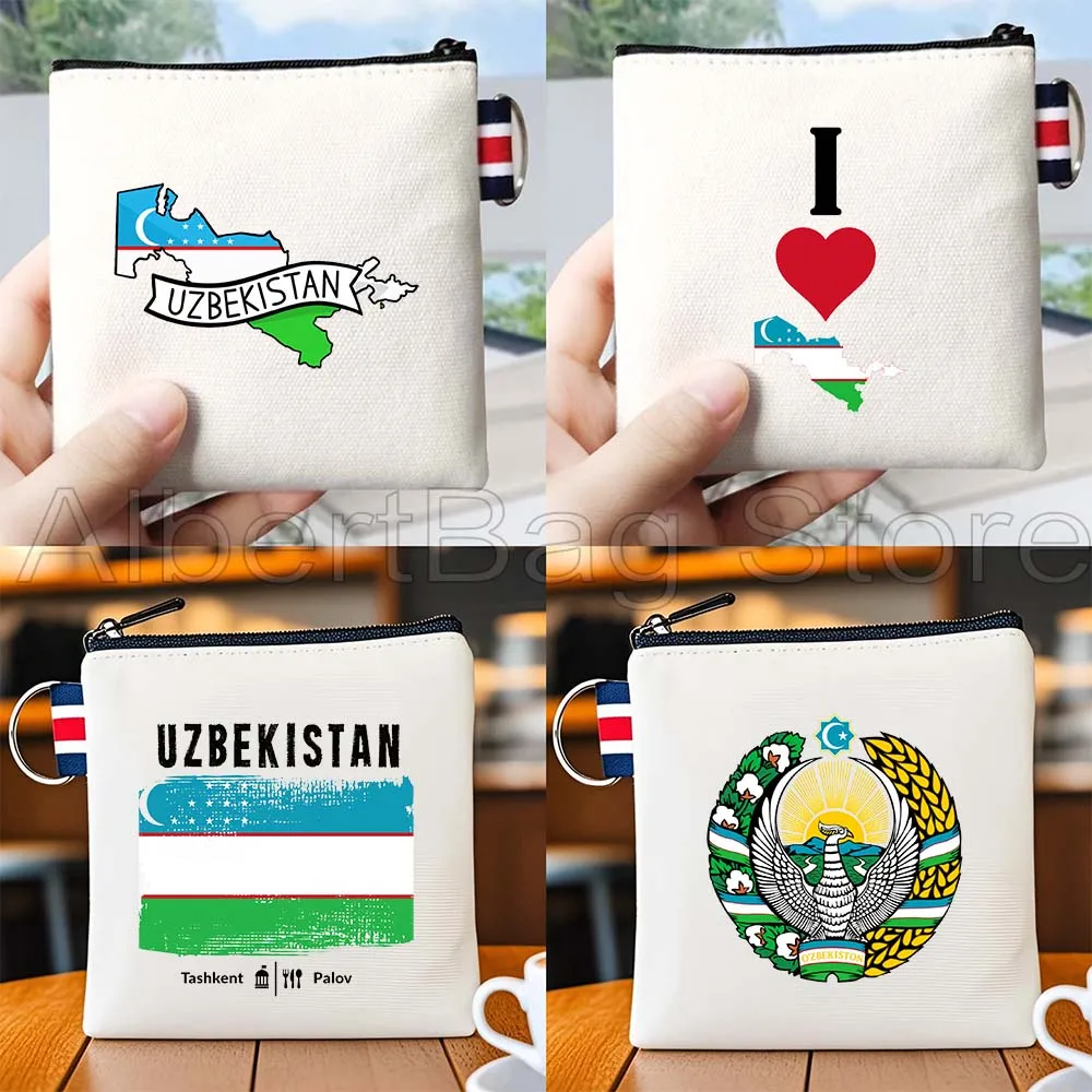 

Tashkent Emblem of Uzbekistan Flag Map Cute Gifts Canvas Bag Coin Purse Small Square Key Storage Card Bag Cotton Wallet Pouch