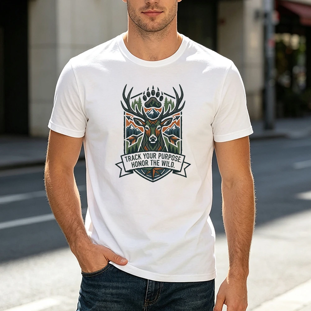 Outdoor Hunting Graphic Tees - Kaus Putih Uniseks Pria Track Your