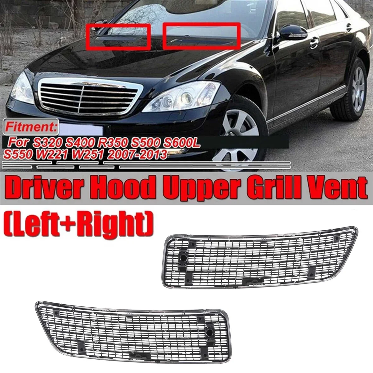 

Car Front Bonnet Hood Air Vent Grille Upper Silver for Mercedes Benz S CLASS W221 2007-2013 2218800205