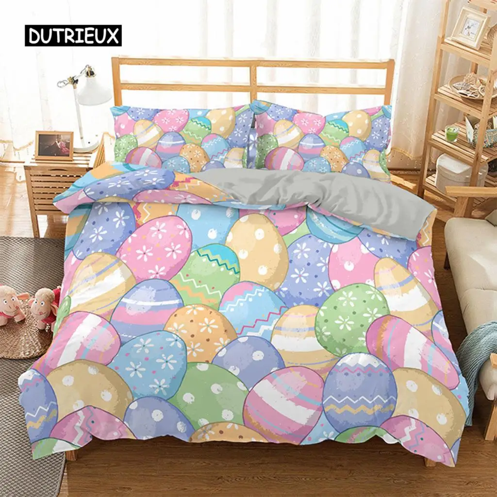 

Egg Duvet Cover Set Easter Eggs Cartoon Childish Style Twin Bedding Set Kids Teens Double Queen King Size Polyester Quilt Cover