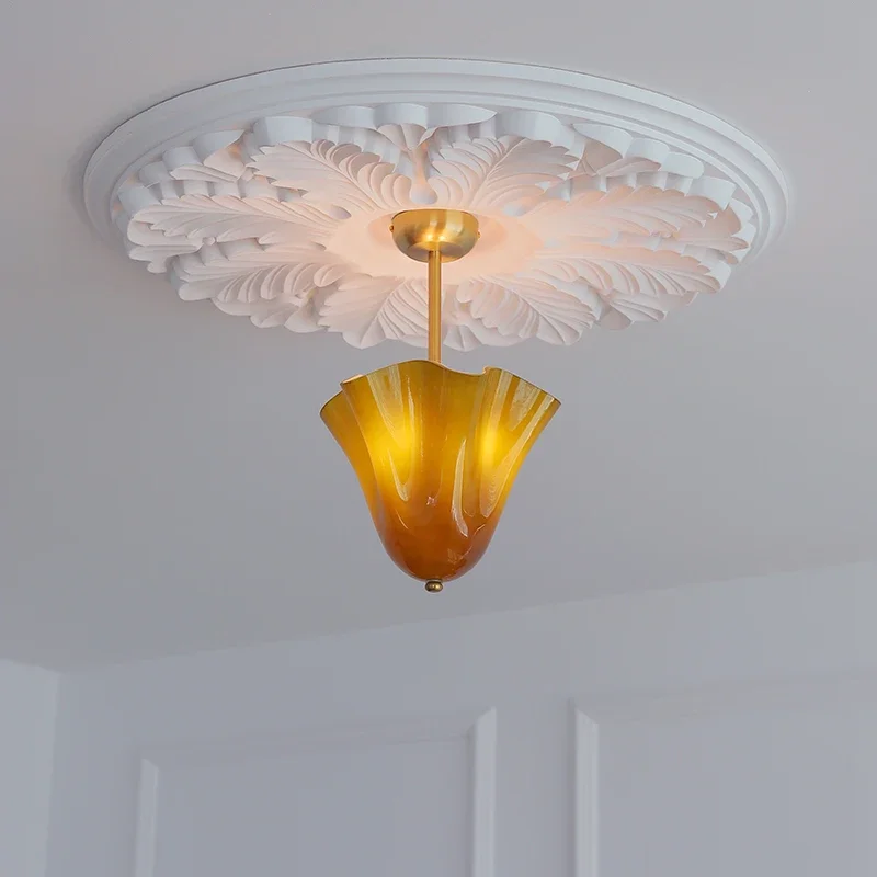 French Retro Skirt Styling Glass Lampshade Creative Dining Room Bedroom Lamp Entrance  Ceiling Chandelier Lamp For Cafe Decor
