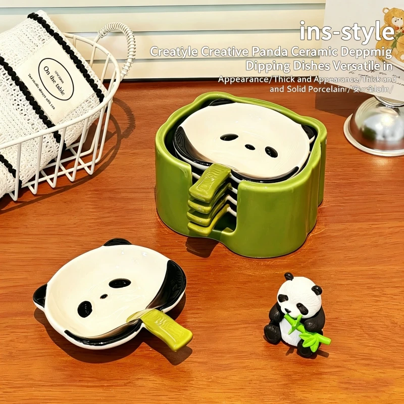 Juego de Platos para Salsas Panda, Utensilios Domésticos de Gran Belleza, Plato para Salsas para Hotpot, Plato Pequeño de Cerámica Bonito, Plato para Salsa de Soja y Vinagre