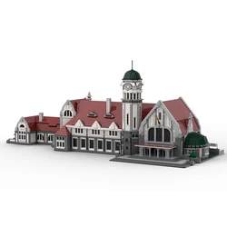 MOC-93444 Modular Street View Jinan Old Railway Station Creative Building Block Street View Model regalo giocattolo per bambini