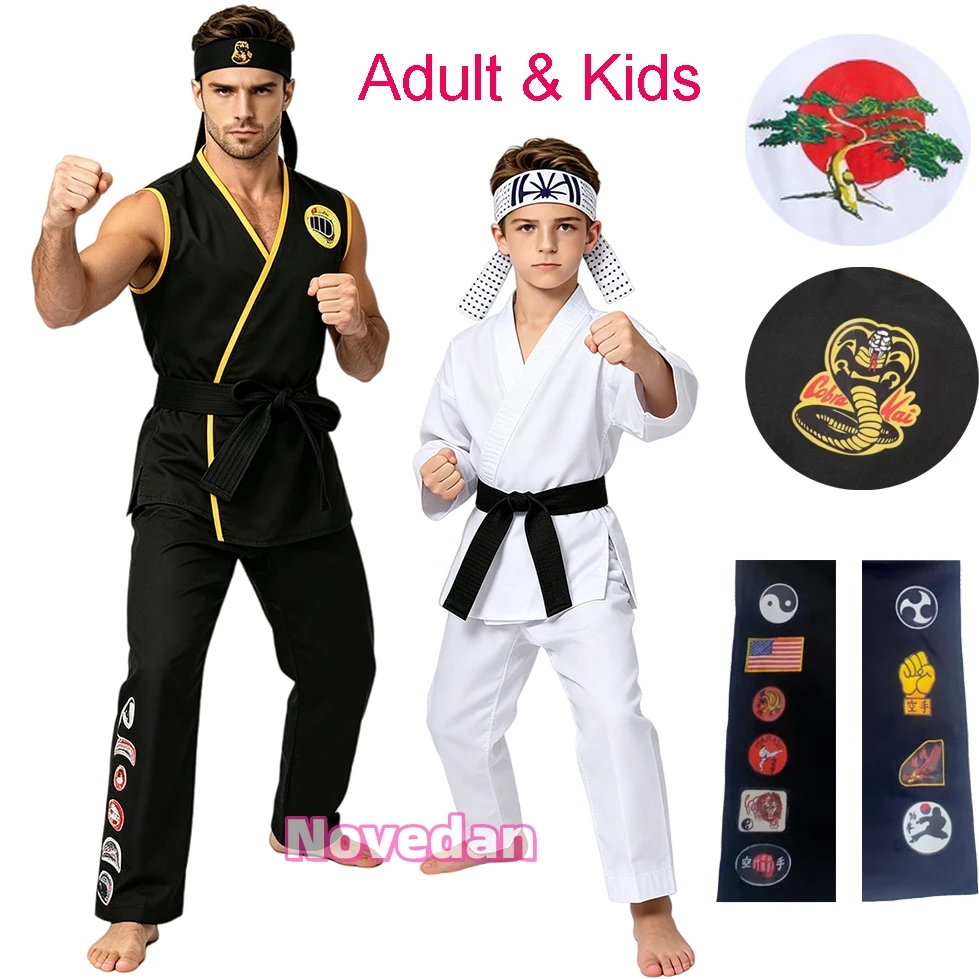 Roupa Esportiva de Taekwondo, Traje Esportivo Infantil de Karatê, Fantasia de Cosplay de Anime Cobra Kai para Adultos, Uniforme de Karatê, Faixa de Cabeça, Roupa de Judô Kimono