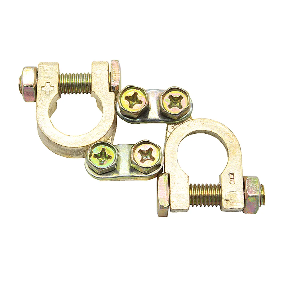 2pcs Small Size 5mm Positive 34mm Negative Car Battery Terminal Gold Plated Universal Auto Metal Battery Terminals