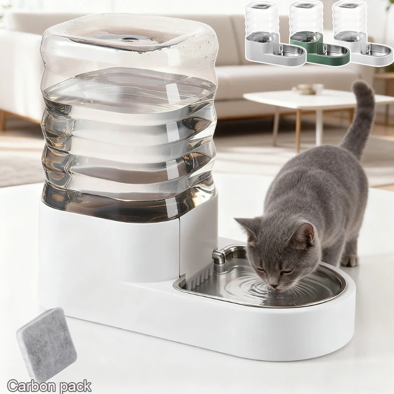 

New Pet Automatic Water Dispenser with Stainless Steel Water Bowl Large Capacity Cat Food Container for Small Medium Pets 고양이