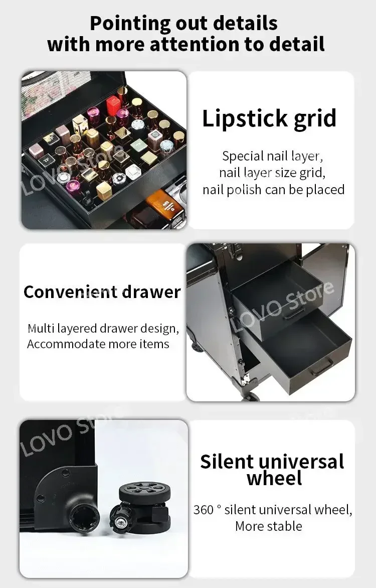 Factory Portable Rolling Manicure Table Foldable Traveling Nail Desk w/Storage Makeup Train Case Cosmetic Trolley desk