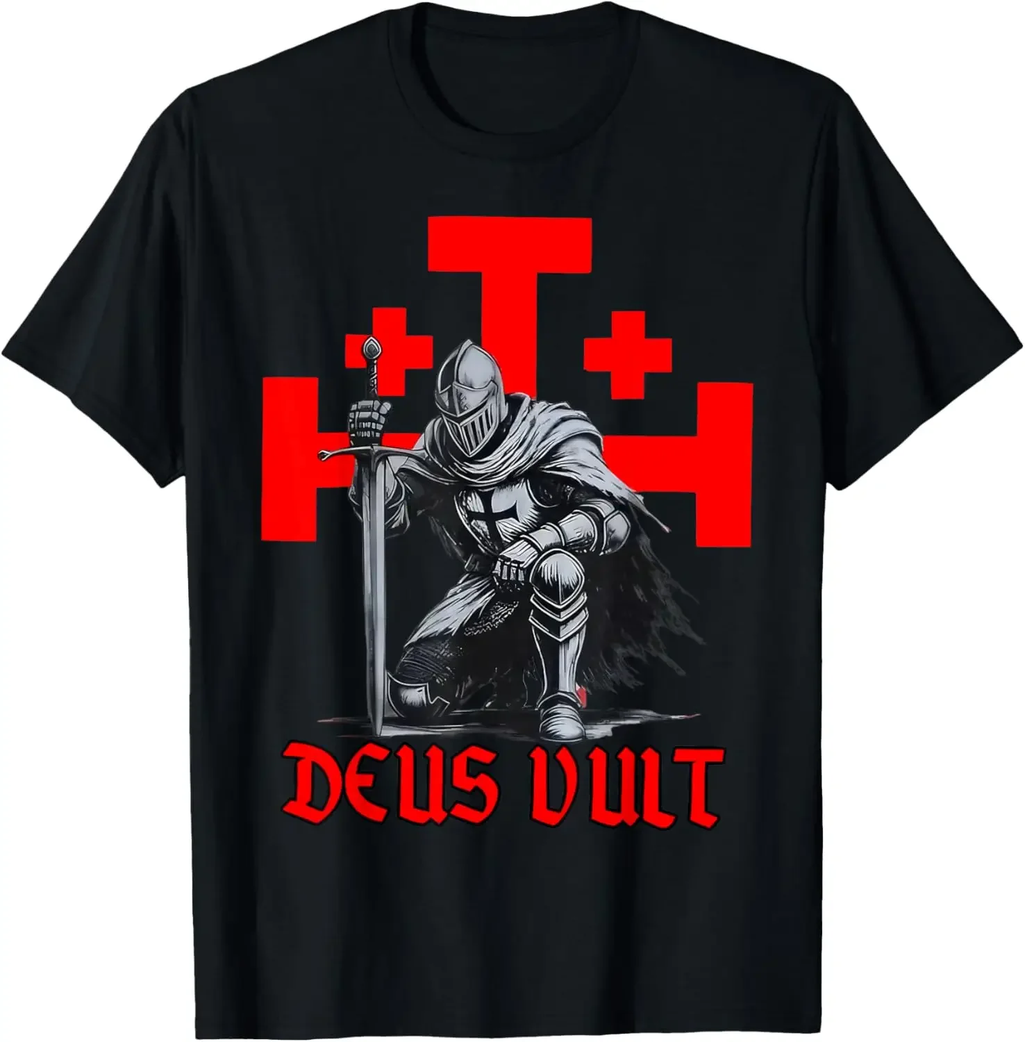 Knights Templar Crusader Cross Graphic Tee Men's Medieval Faith T-Shirt Casual Summer T-shirt
