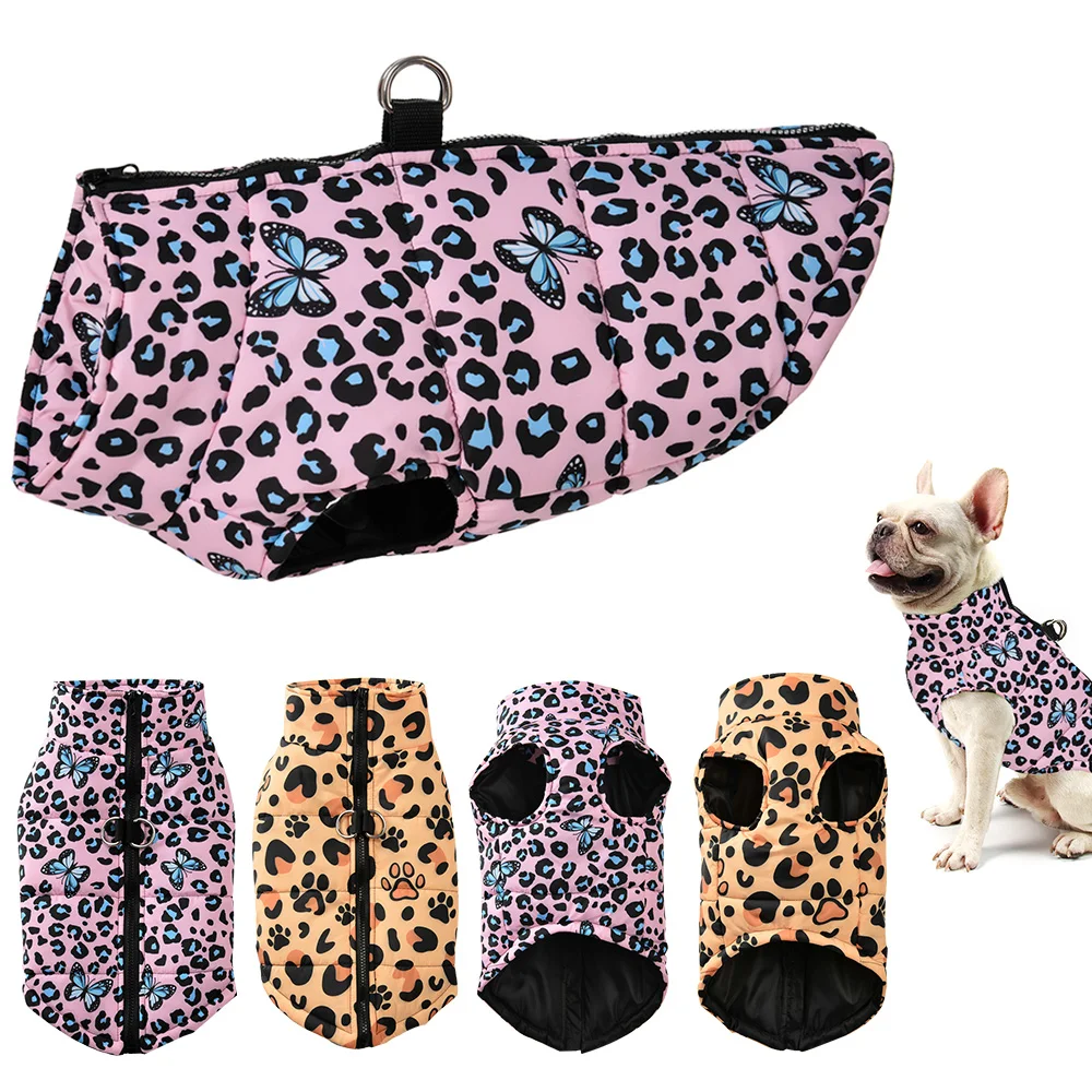 Haustier-Hundemantel für kleine und mittelgroße Hunde, Katzen, Winter, warme Fleece-Welpenkleidung, bedruckte Jacke mit D-Ring, Schnauzer, Bulldogge, Mops-Kostüm