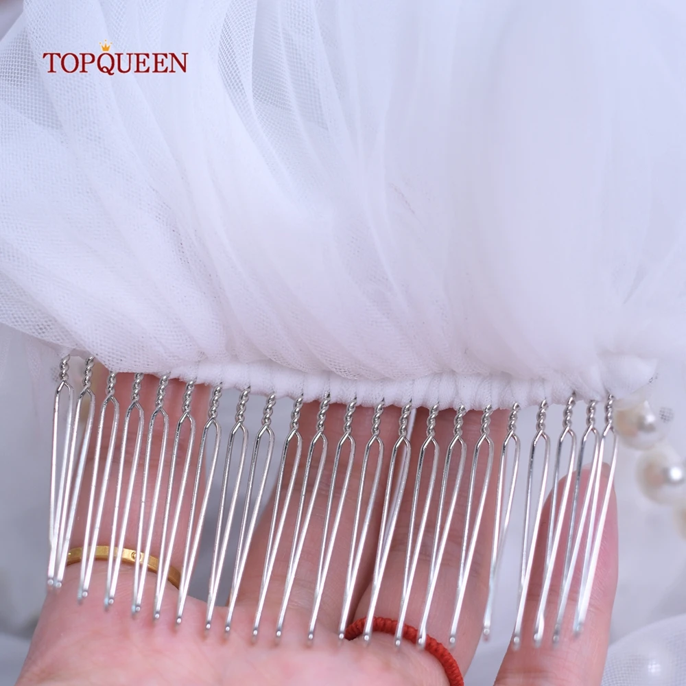 TOPQUEEN Bridal Veil With Large Pearl Edge Drop Wedding Accessory Complementos De Boda Voile De Mariée Perle V119