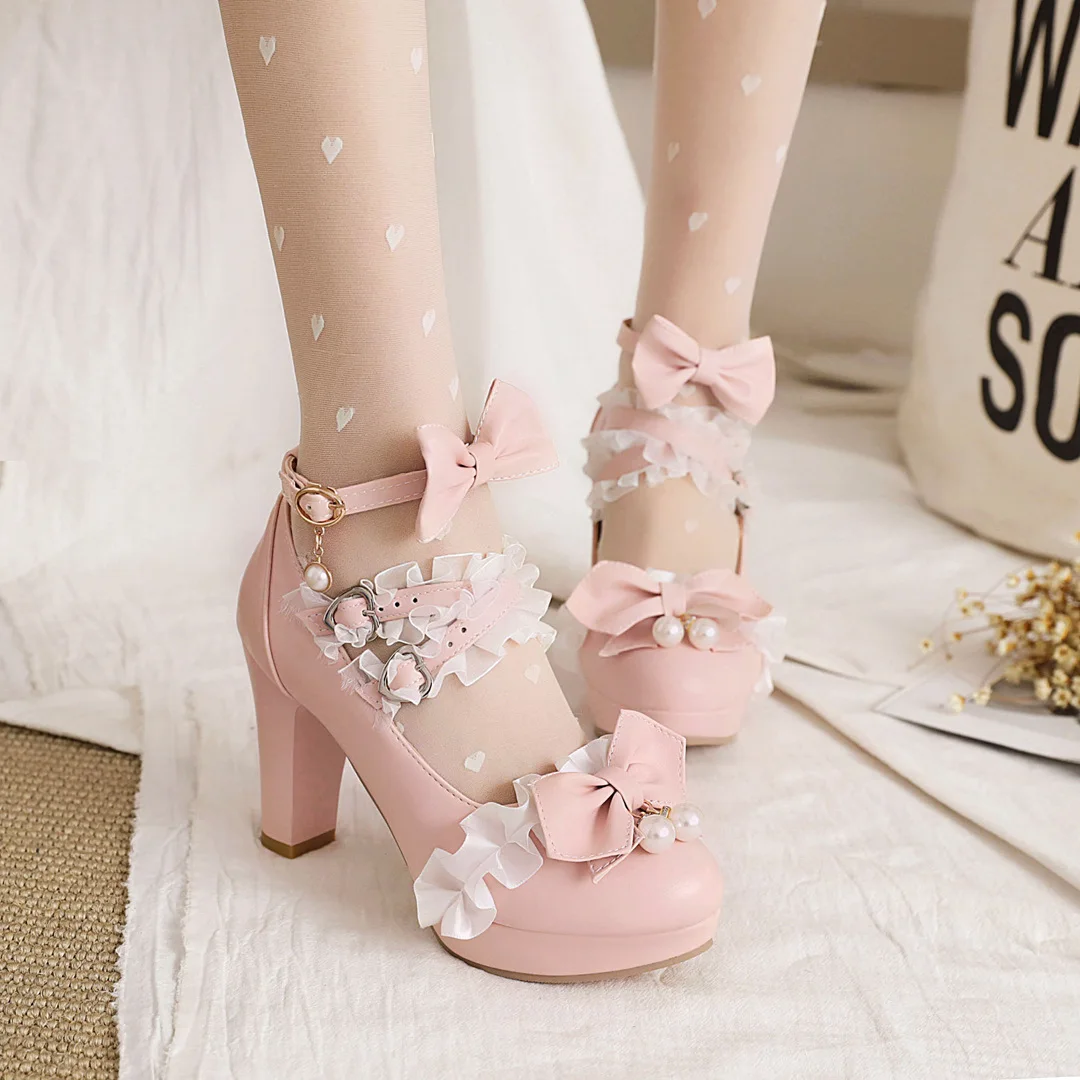 Leuke Originele Lolita Schoenen Grote Maat LO Schoenen Meisjes Hoge Hakken Vrouwelijke Studenten Prinses Sandaal Meisje Kant Kawaii Aanpassen