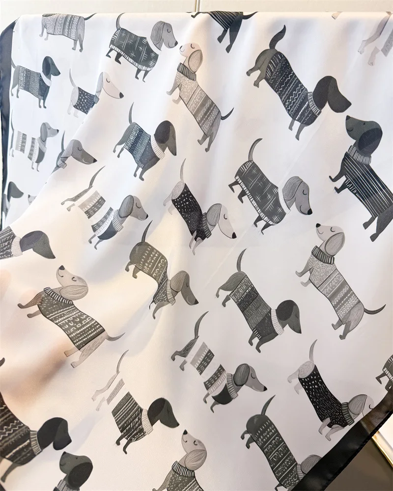 Ladies Cotton Dog Printed Square Scarf For Women Stylish Silk Scarves Bandanas Luxury Hijab Neckerchief Elegant Shawl Wraps 70cm view 6