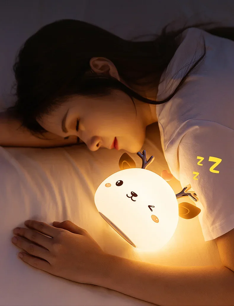 Cute LED Night Light Silicone Touch Sensor 7 Colors Deer Lamp Bedroom Desktop Decor USB Charge for Baby Kids Gift Dropship