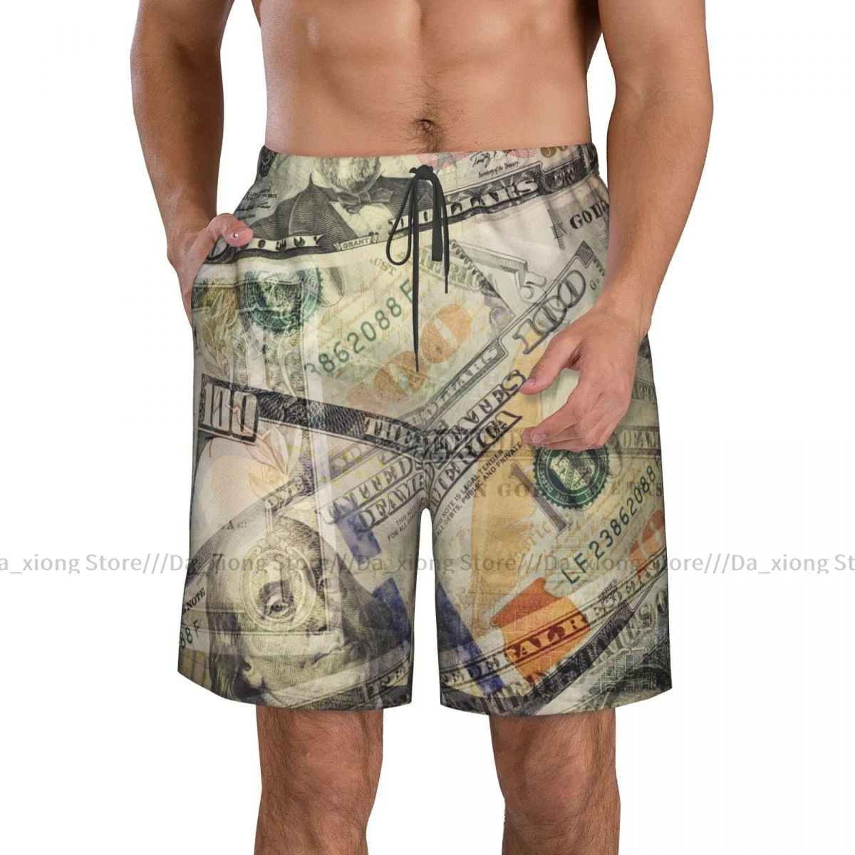 Man Swimwear Bills Money Swim Shorts Trunks Beach Board Shorts Swimming Swimsuits