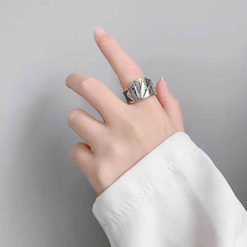 925 Sterling Silver Poker Adjustable Rings For Women Vintage Luxury Fine Jewelry Christmas Offers With