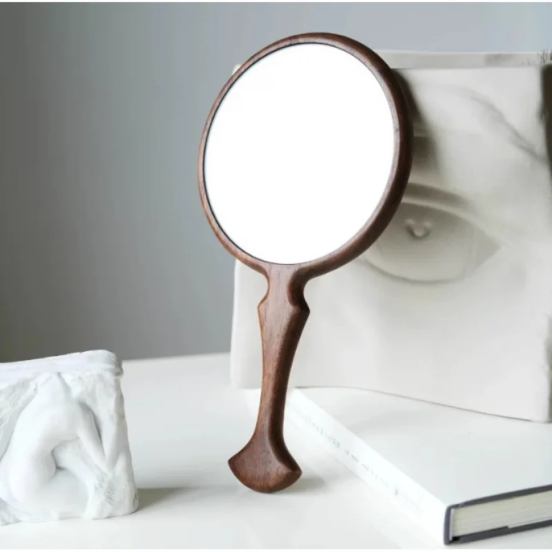 مرآة مكياج محمولة باليد، مرآة ذيل السمكة كلاسيكية أنيقة بمقبض خشبي، مرآة ديكور للسفر والمنزل للاستخدام الذكرى السنوية