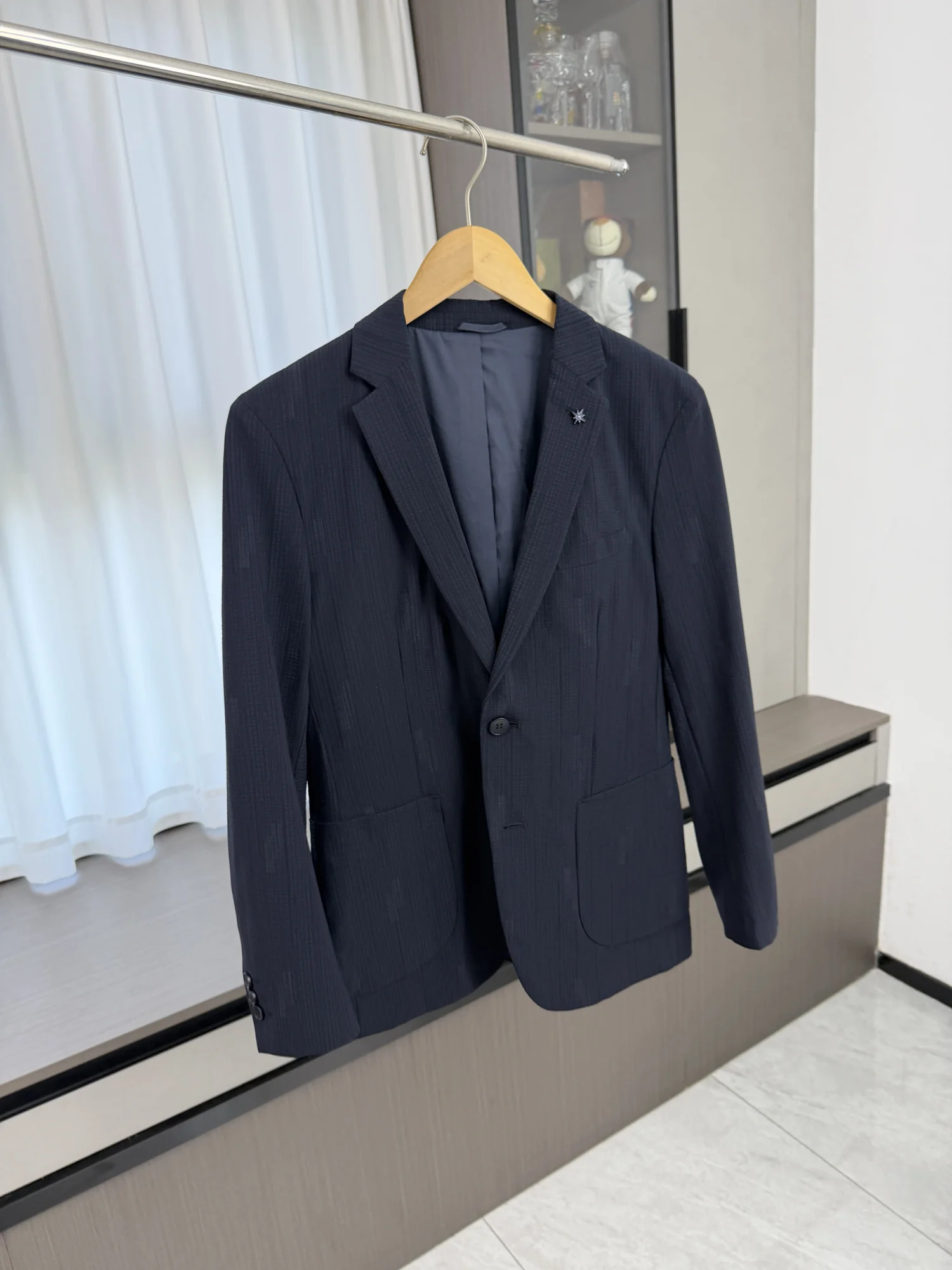 Men's Business Casual Suit Jacket Autumn Lightweight Breathable Micro Bubble Texture Embroidery Standard Fit Fashion Urban Style