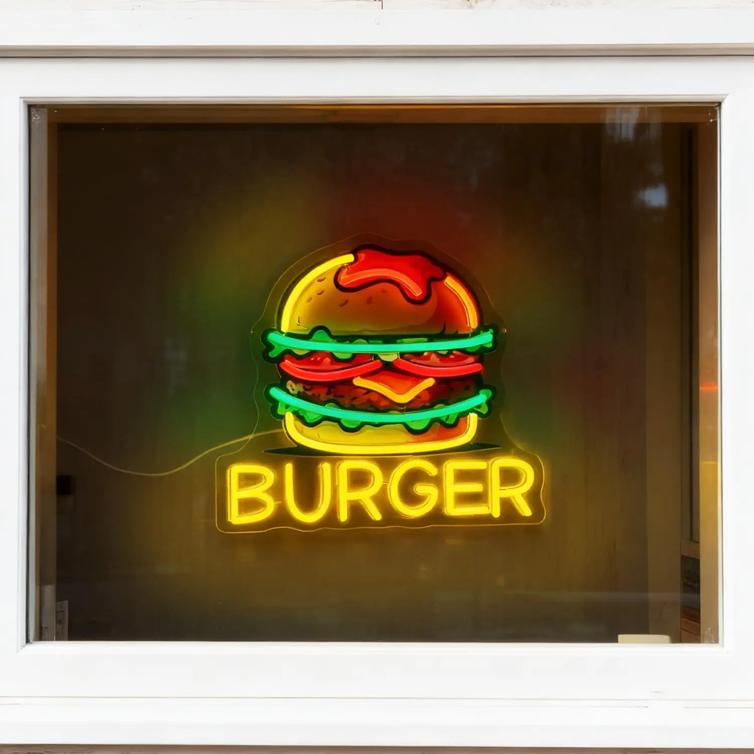 Burger Neon Sign, LED Hamburger Signs for Restaurant Snack Bar Fast Food Shop Kitchen Bedroom Party Wall Decor, USB Powered view 2