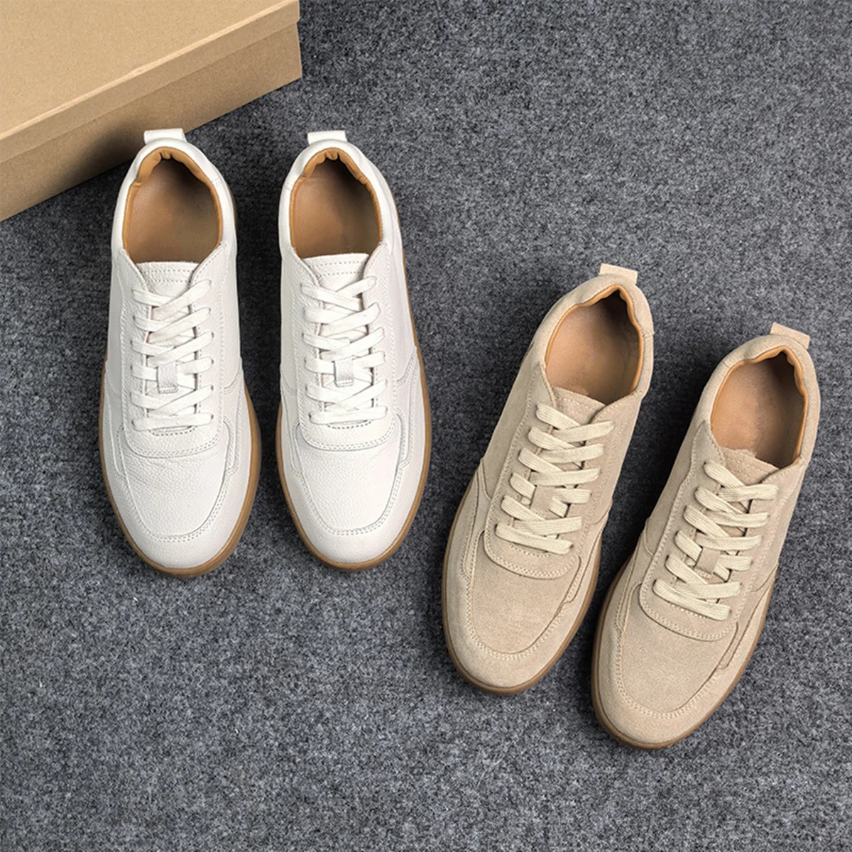 

Jenny&Dave British Genuine Leather Comfortable Sneakers Men's Casual Shoes Minimalist Solid Flats Board Shoes Leather Men Shoes