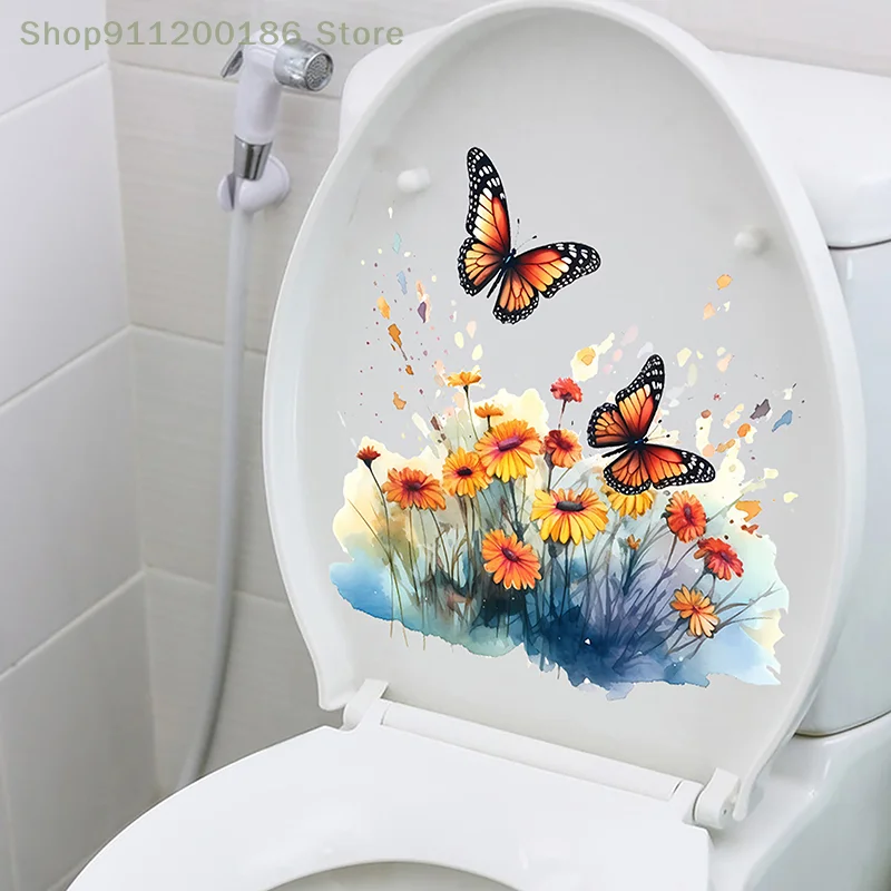 

Butterfly Flower Toilet Seat Stickers Self-Adhesive Toilet Lid Decals Diy Removable Stickers For Bathroom Home Decor Ornaments