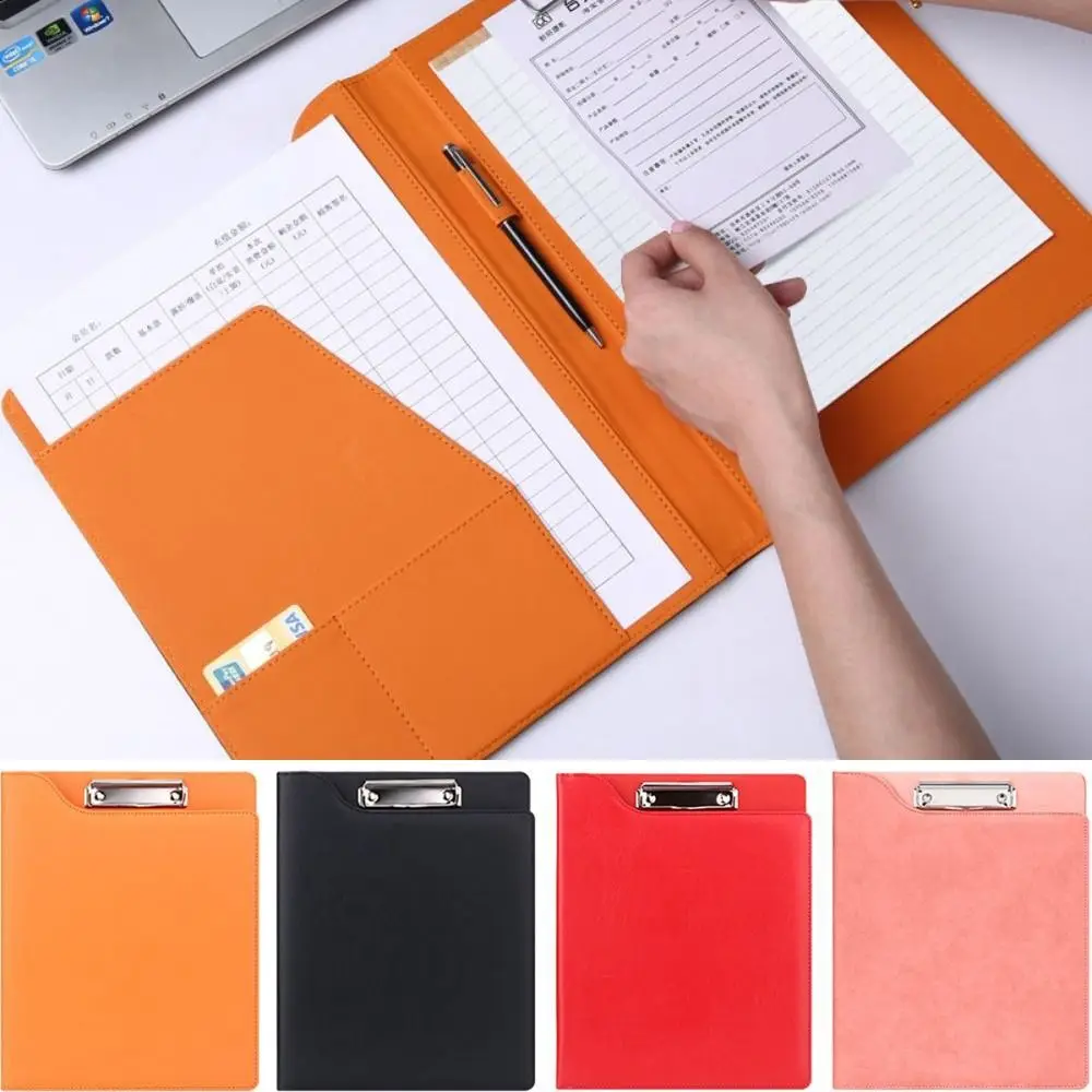 

With Cover A4 File Folder Clipboard With Pen Holder Metal Board Clip Over Flip File Writing Pad High Capacity Non-slip