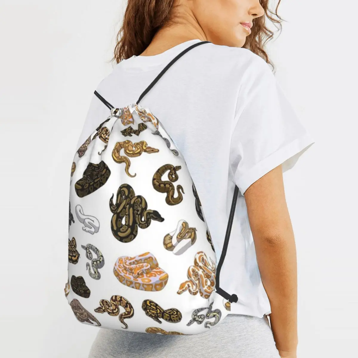 Ball Python Morph Snake Pattern Sleeveless Top Backpacks Fashion Drawstring Bundle Pocket Sports Bag Book Bags for Travel School