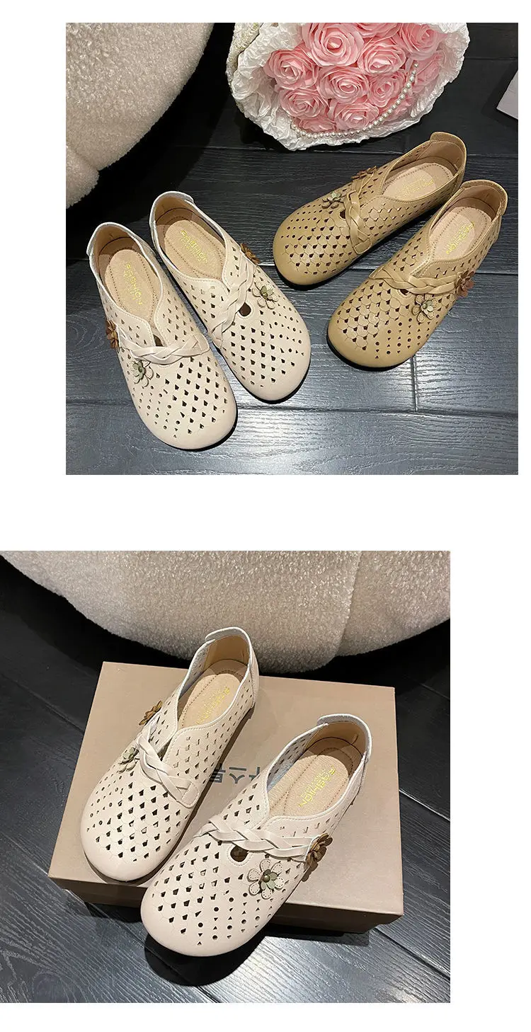2024 Newly Square Toe Women's Flats Designer Cutout Shoes Ladies Wide Fit Soft Leather Moccasins Female Driving Sneakers