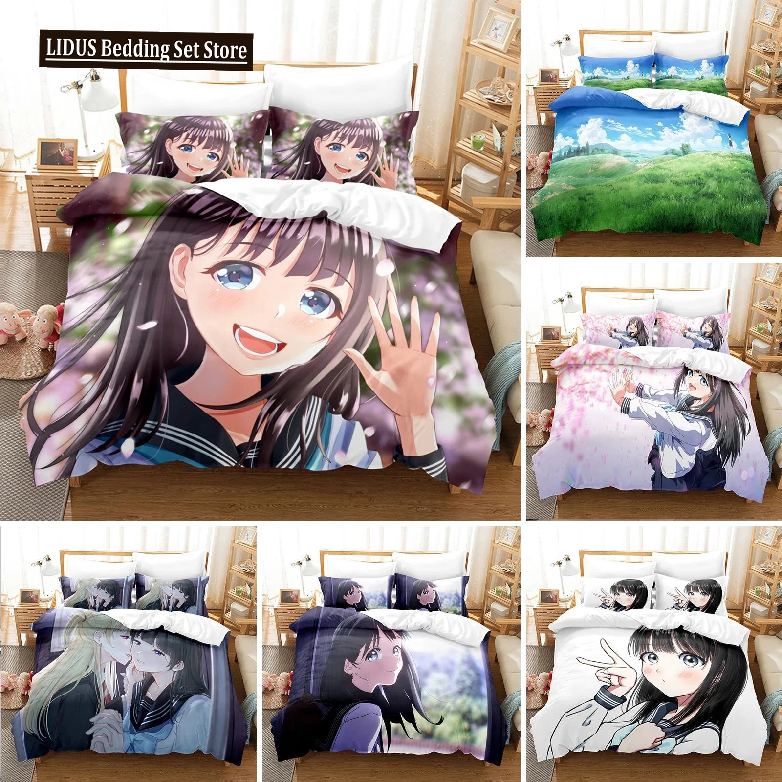 

3D Printed Akebis Sailor Uniform Bedding Set Anime Duvet Cover Double Twin Full Queen King Adult Kids Bedclothes Quilt Cover