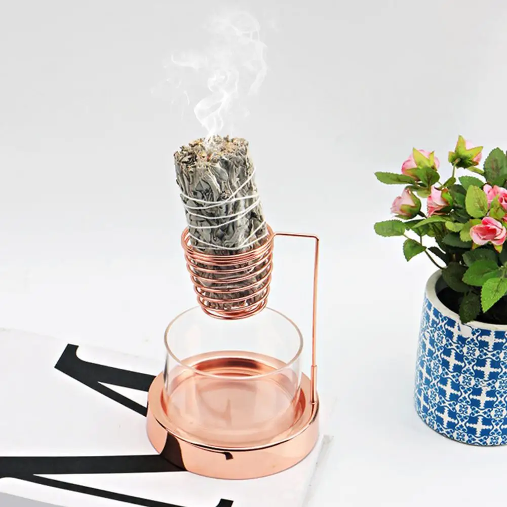 Metal Incense Burner Metal Glass Incense Burner for Palo Santo Salvia Non-slip Base Holder for Meditation Healing for Smudging