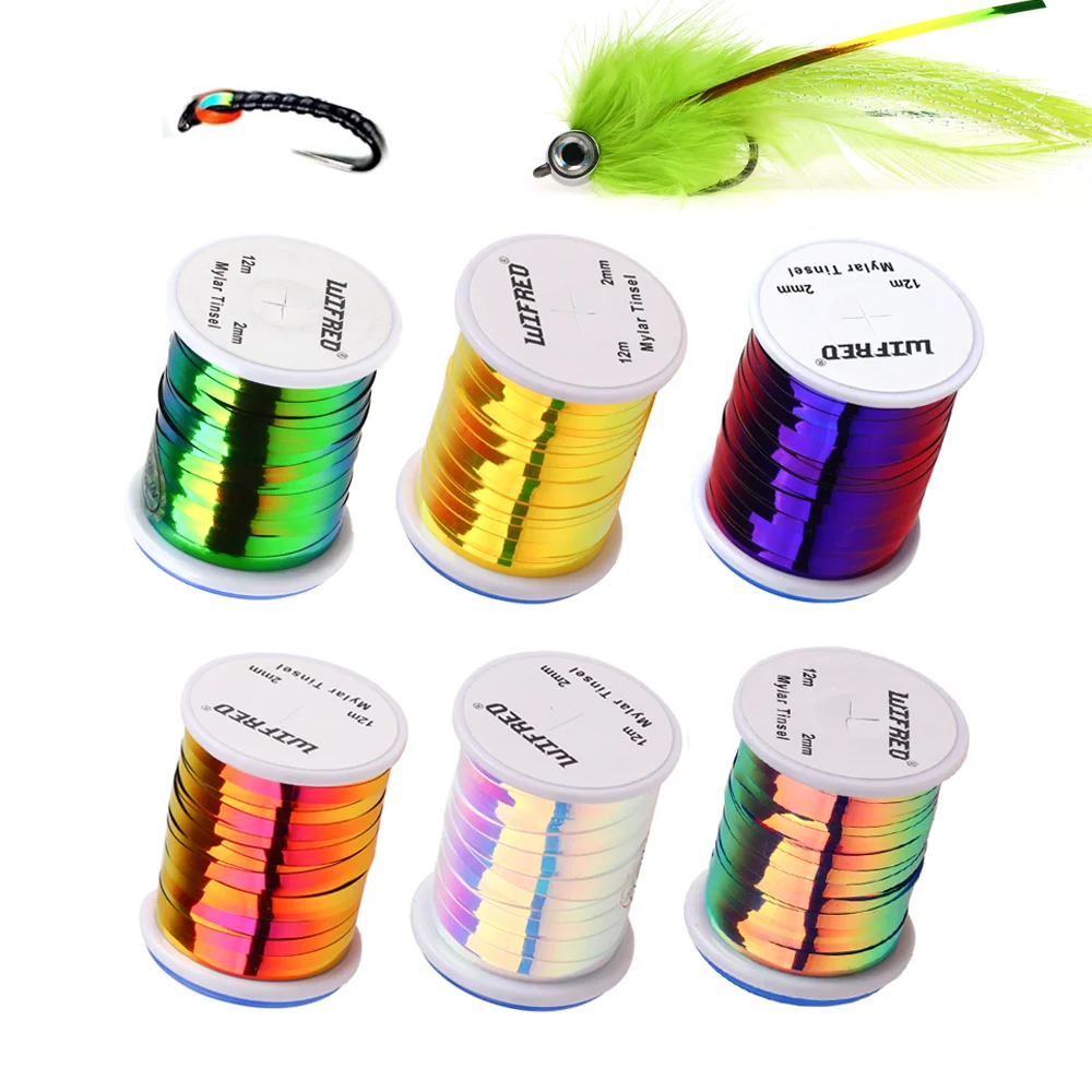 1 pièce/6 pièces, 2 mm de large, 2 tons, Tinsel Mylar plat Flashabou, Matériel de montage de mouches pour nymphes, streamers, leurres de pêche à la truite et au black-bass