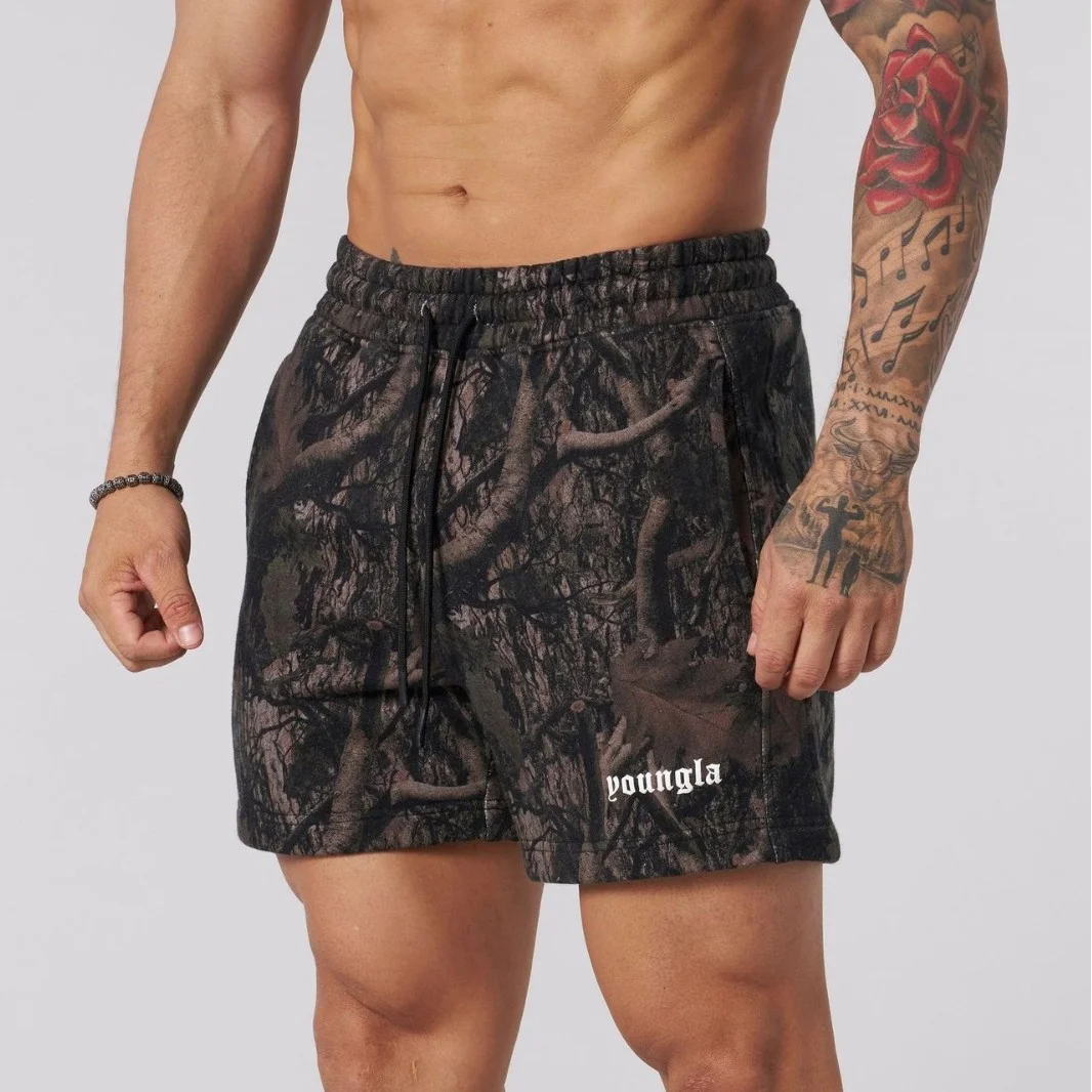 Amerikanischer Stil, verwelkt, Blatt-Stil, Sommer, Herren, lässig, Tarnung, Retro-Buchstabe, locker, schnell trocknend, Fitness-Strand-Shorts