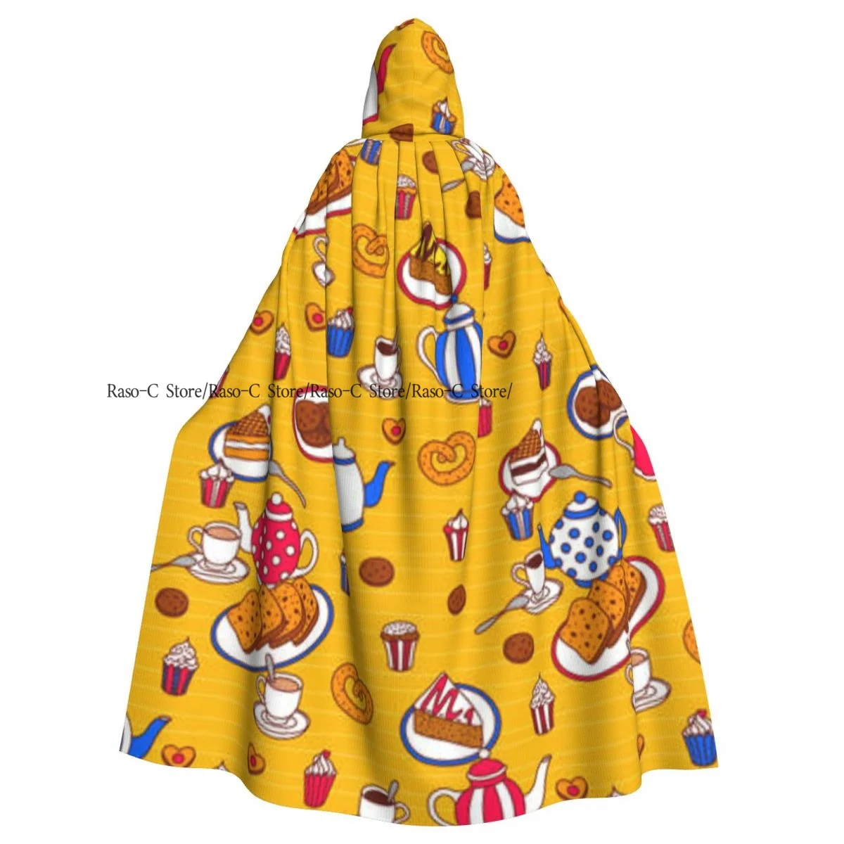 Hooded Cloak Unisex Cloak with Hood Sweets Teapots And Bakery Pattern Cloak Vampire Witch Cape Cosplay Costume