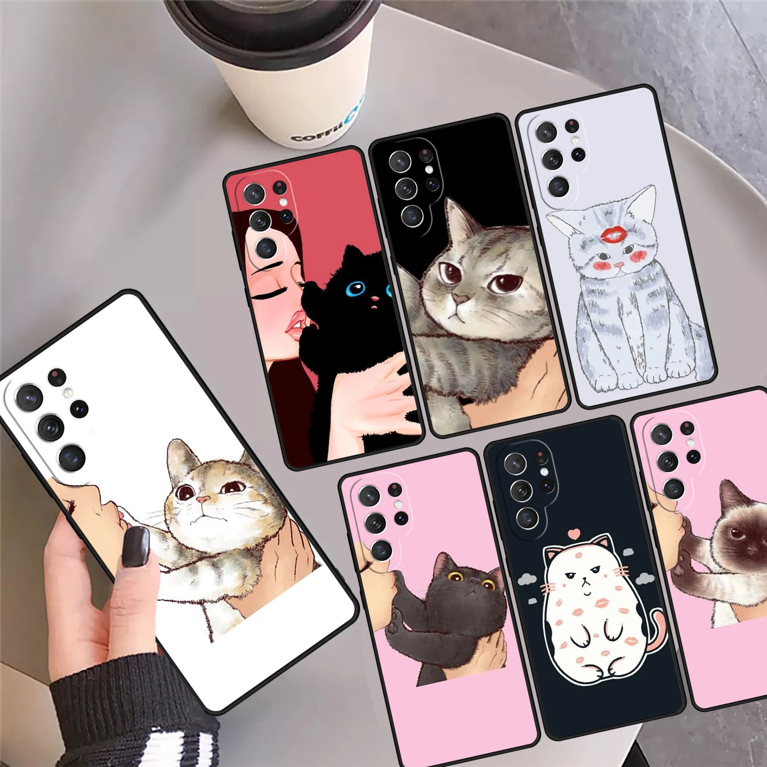 

Чехол для телефона с милым котенком Kiss Cat и рисунком для Samsung Galaxy S24 S25 Ultra S23 S22 Plus S21 FE S20 Note 10 20 Pro